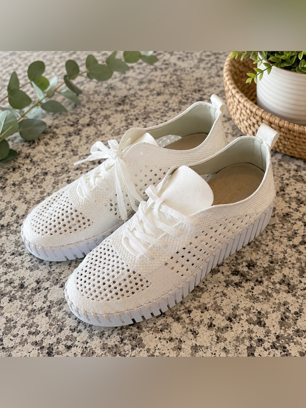 Ilse Jacobsen White Knit Perforated Platform Sneakers Tulip 4271 EU 39